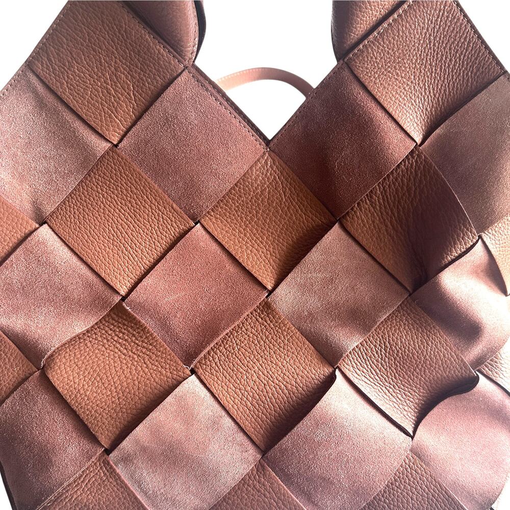 Woven Leather Hobo Bag in Mauve Brown - Picture 3 of 11